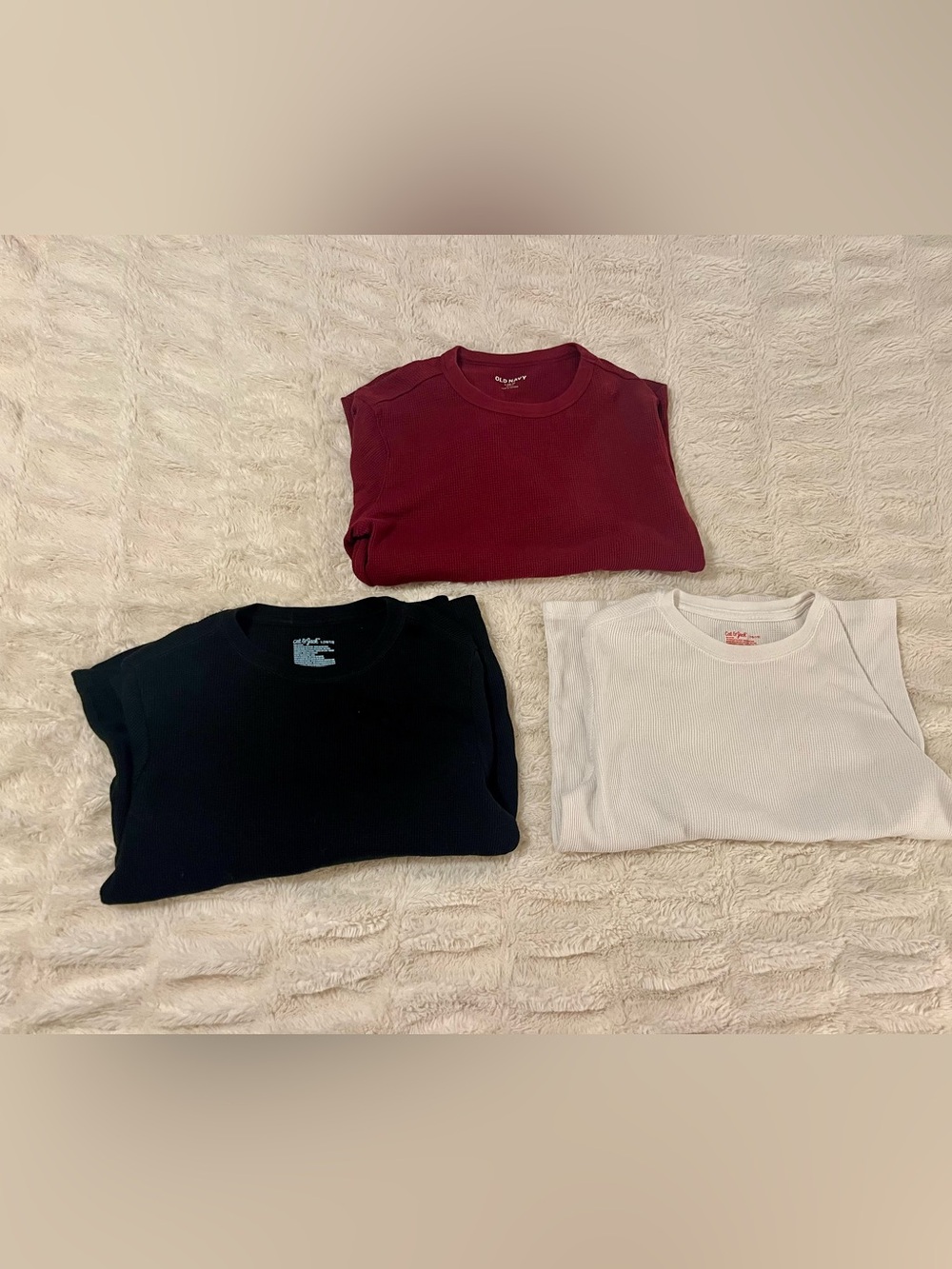 3 Cat & Jack & Old Navy Long Sleeve Thermals Boy L 10/12 Maroon, Black, OffWhite
